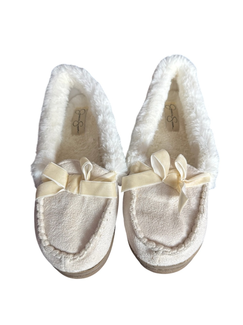 Jessica Simpson Cream Plush Bow Slip-On Moccasins